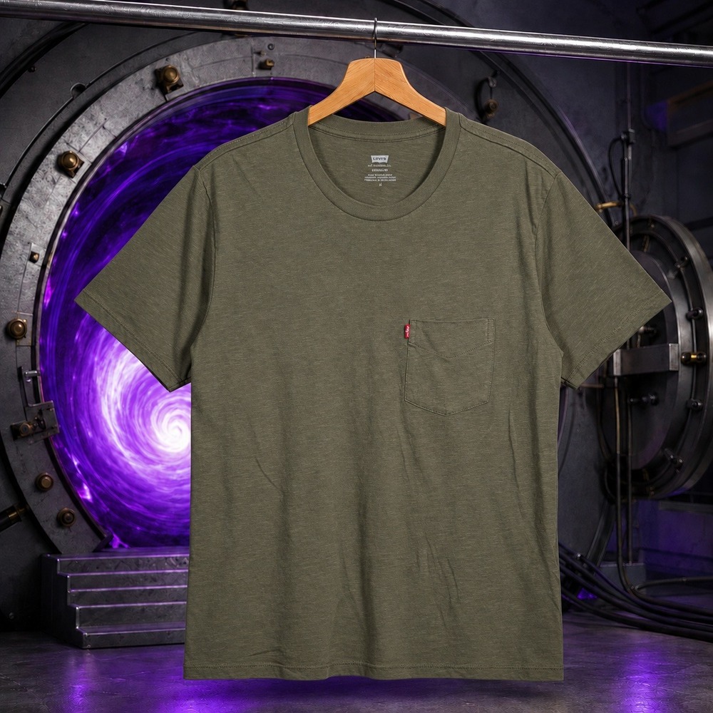 Levis Standard Pocket Tee Olive Green Mens Medium Red Tab Slub Cotton T-Shirt